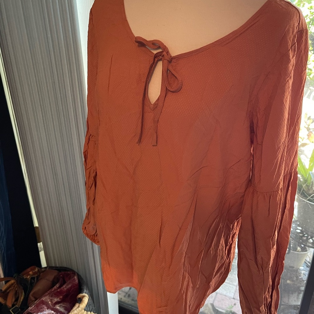 Dalia Burnt Orange Tie-Neck Long Sleeve Tunic